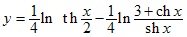y=1/4*ln th x/2-1/4*ln(3+chx)/shx