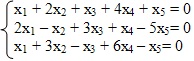 система линейных уравнений х1+2х2+х3+4х4+х5=0 2х1–х2+3х3+х4–5х5=0 х1+3х2–х3+6х4–х5=0