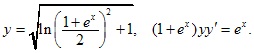 y=√ln(1+e^x)/2+1, (1+e^x)yy'=e^x.